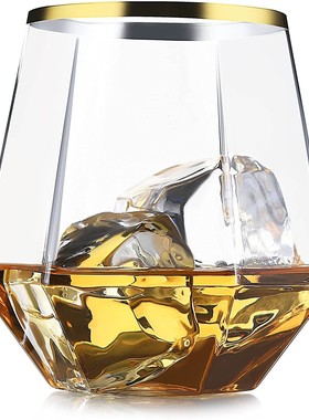 包邮10个12OZ金边六角杯一次性酒杯硬塑料耐摔防撞酒杯香槟红酒杯