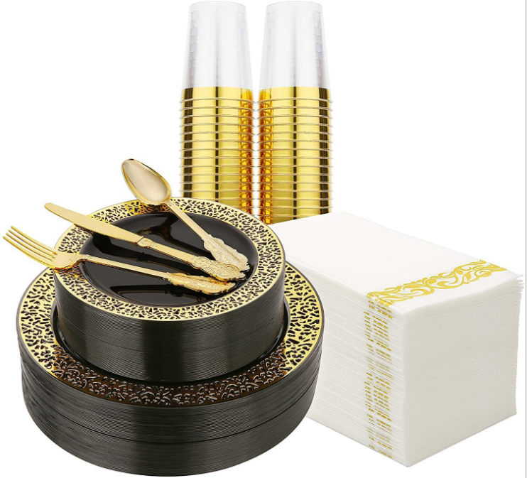 175个套装外贸餐具一次性金色
