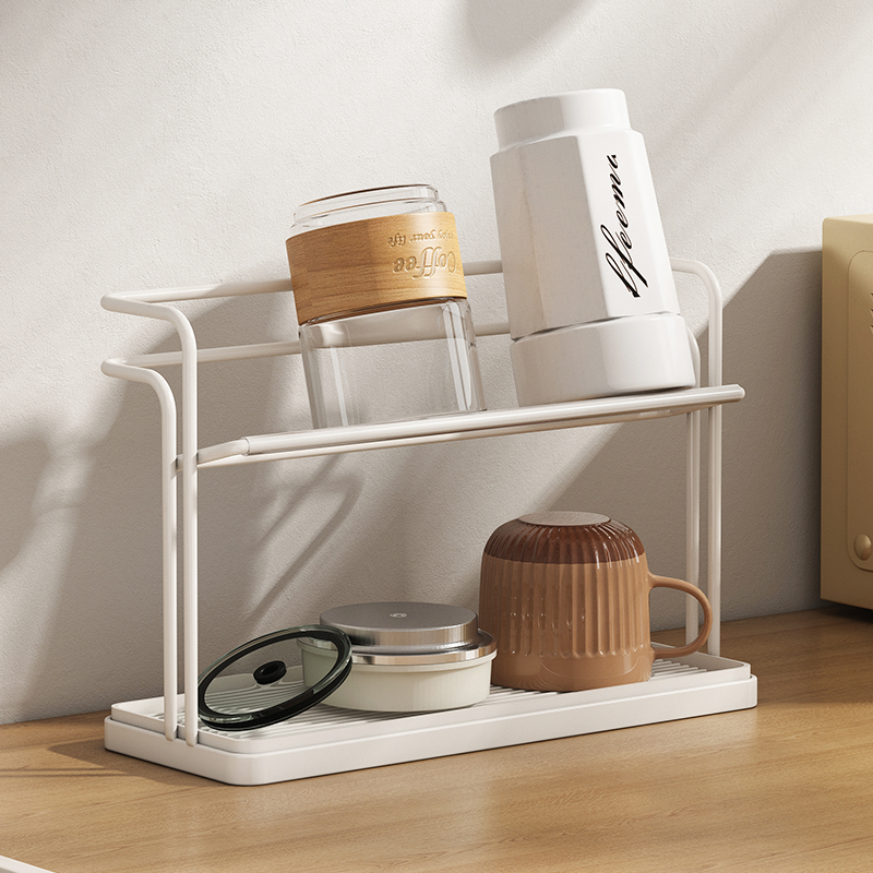 桌面杯架家用双层水杯茶杯茶具收纳架沥水盘杯子窗台收纳置物架子