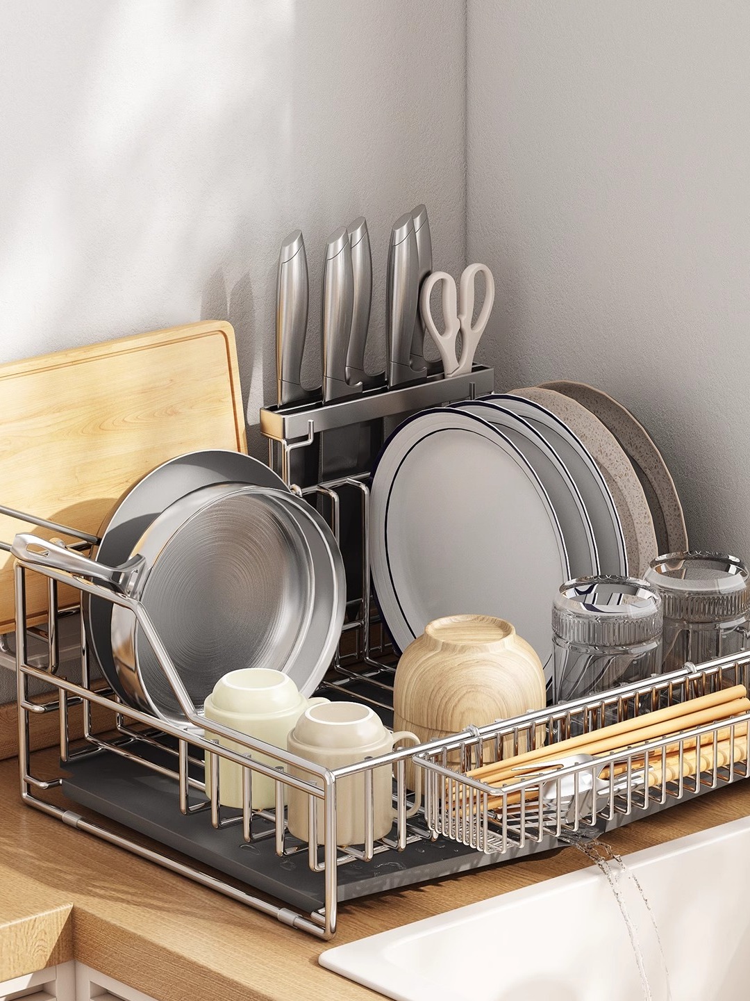 304不锈钢厨房碗碟架沥水架碗筷碗盘子收纳架水池边置物晾碗水槽