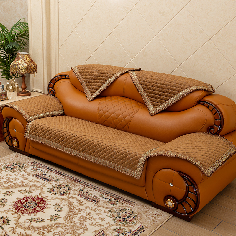 高档皮沙发专用沙发垫子防滑四季通用新中式1+2+3皮沙发套罩座垫