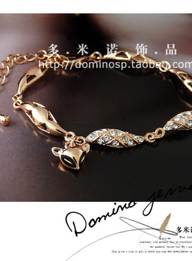 18k韩版水晶时尚风金狐狸手链