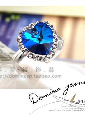 奥地利水晶蓝色永恒海洋之心戒子