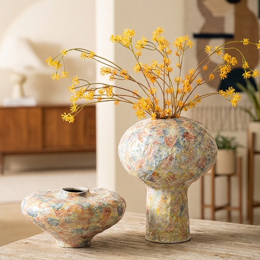 北欧风五彩陶瓷花瓶家居装饰摆件抽象造型创意花器插花艺术造型,家居饰品,花瓶,淘宝优惠券,粉丝福利购,淘宝优惠卷