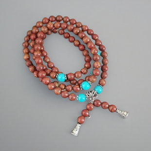 泗滨红砭石108克男生女生手串佛珠天然泗水砭石情侣两用手链项链