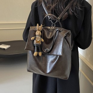 春夏季 学院风通勤后背包出游旅行包 复古大容量女式 双肩包2025新款