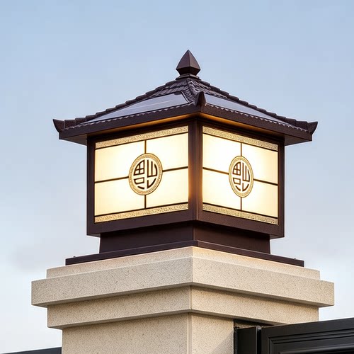 太阳能柱头灯户外防水别墅庭院灯室外大门柱子两侧农村围墙灯接电