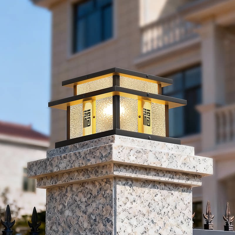 福字柱头灯太阳能大门两侧柱子户外防水别墅庭院灯室外立柱围墙灯