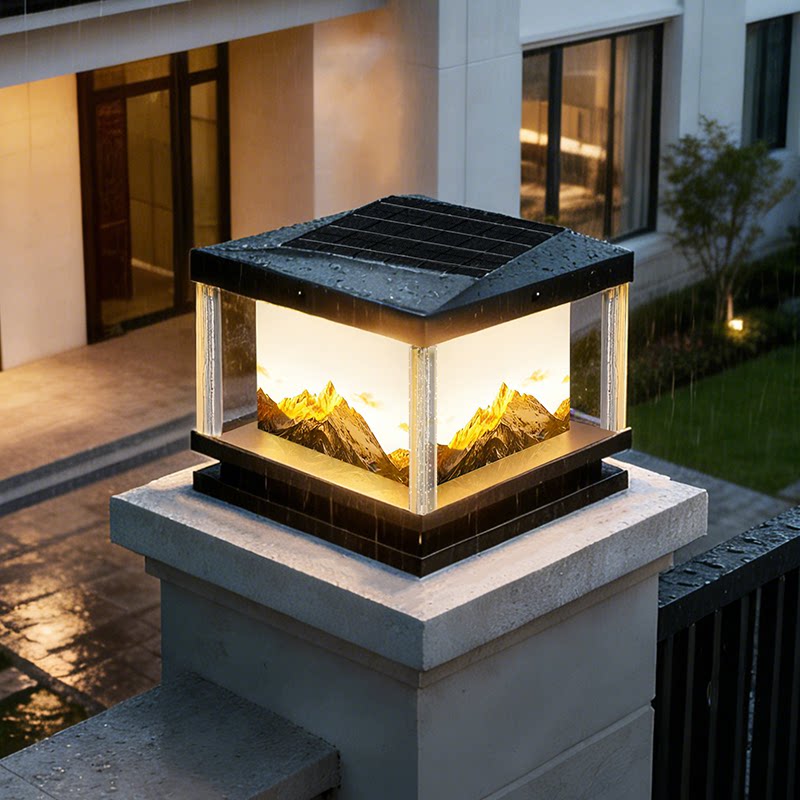 日照金山太阳能柱头灯户外防水庭院别墅室外大门口两侧围墙柱子灯