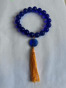 清拒马河老琉璃宝石蓝车挂手持珠串配珠颜色正风化纹明显15mm左右