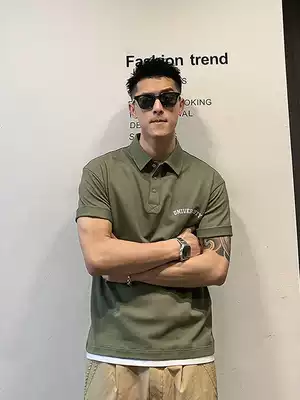 Xu Tia Lang polo shirt male slim short sleeve T-shirt Tide brand high-end letter printing youth lapel fake two pieces summer