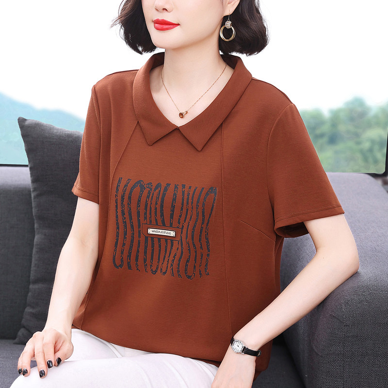 纯棉短袖T恤女娃娃领妈妈卫衣衫
