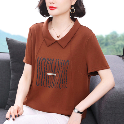 纯棉短袖T恤女娃娃领妈妈卫衣衫