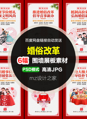 Q426婚俗改革漫画文明婚礼文明婚庆婚育新风婚俗改革婚俗公益海报