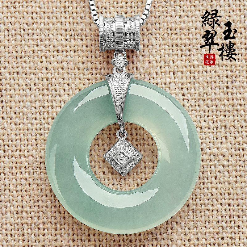 绿翠玉楼缅甸天然A货翡翠吊坠女平安扣挂坠冰种珠宝玉石18K金镶坠