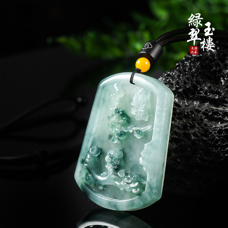 翡翠老坑飘蓝花钢性十足雕刻立体