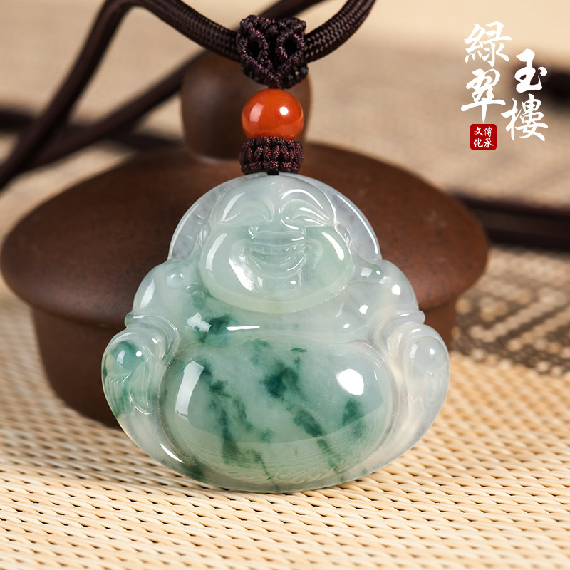 翡翠吊坠飘花佛公玉坠挂件天然