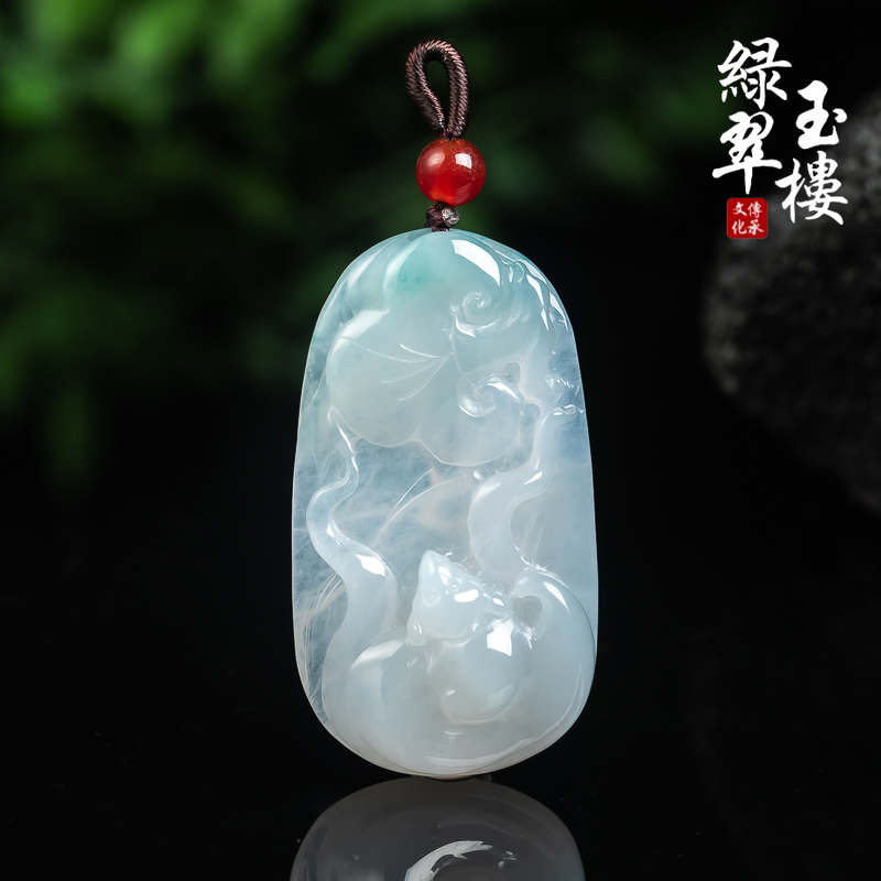 绿翠玉楼缅甸A货翡翠飘绿福至心灵吊坠蝙蝠挂件如意福男女吊坠627