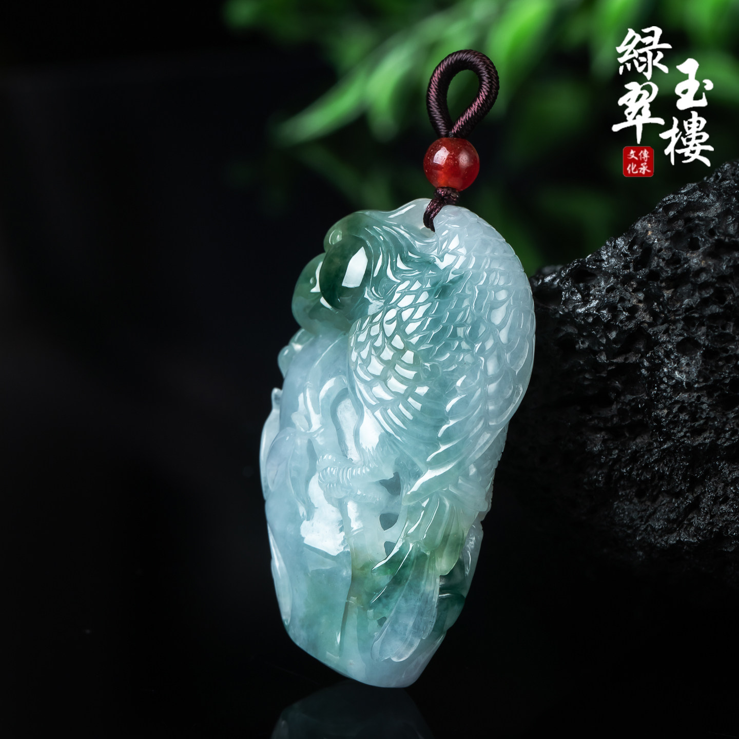 绿翠玉楼天然缅甸A货翡翠吊坠飘蓝花鹦鹉挂坠冰种挂件珠宝玉石711