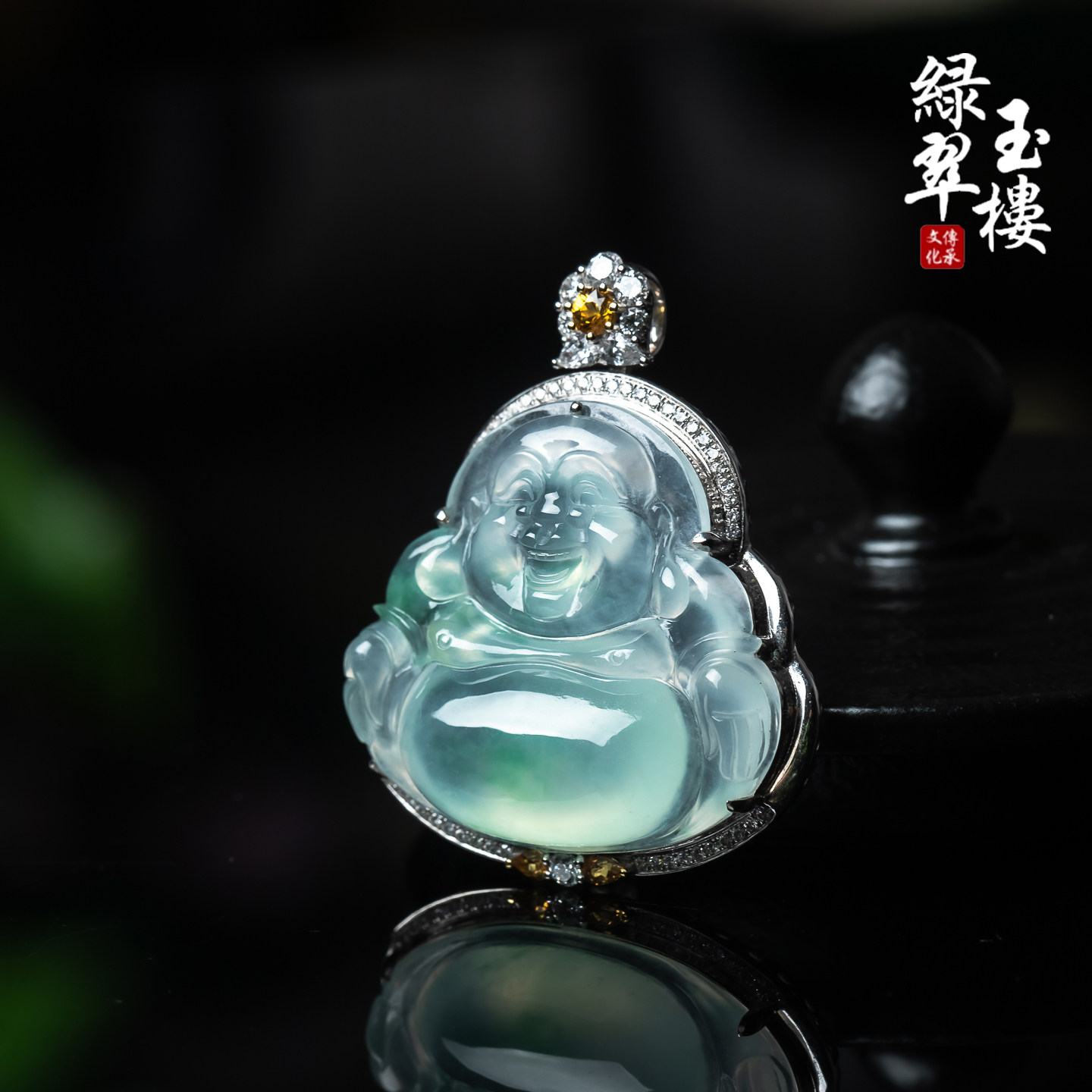 翡翠冰种飘阳绿佛公弥勒佛18k厚