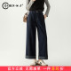春季 女2026新款 天丝棉裤 子小个子九分裤 时尚 直筒裤 卷边阔腿牛仔裤