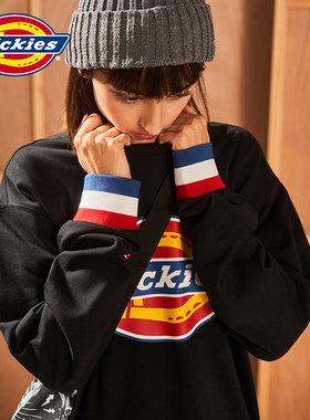 Dickies情侣印花罗纹袖口圆领卫衣女士秋冬棉上衣加绒情侣9587