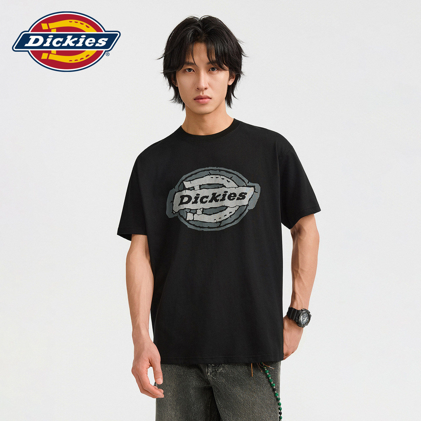 Dickies帝酷适男女情侣同款潮牌上衣纯黑圆领T恤图案时尚