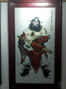 景德镇陶瓷瓷板画壁画中式 名家手绘人物钟馗神威图竖条客厅挂画