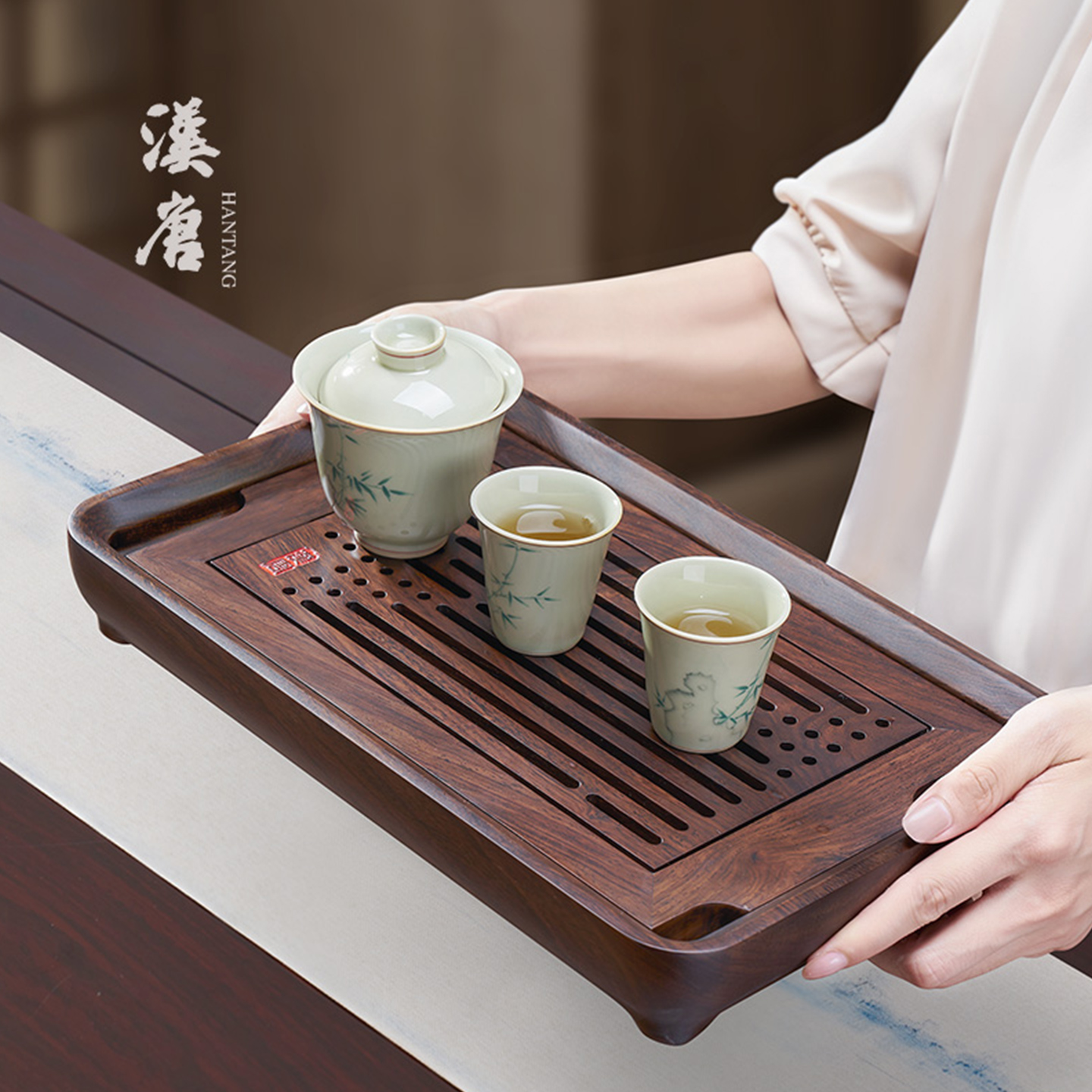 汉唐黑紫檀小茶盘家用实木干泡盘