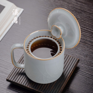 汉唐青瓷陶瓷办公杯绿茶茶杯单杯开 片可养个人专用高档水杯礼盒