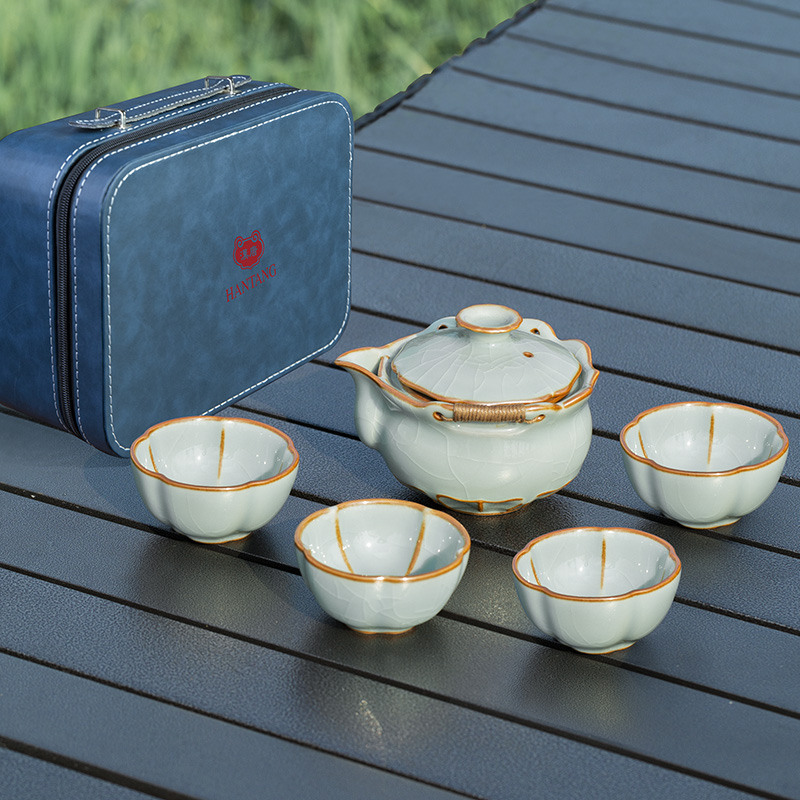 汉唐户外旅行茶具套组青瓷盖碗可携式景德镇泡茶壶快客杯简约收纳