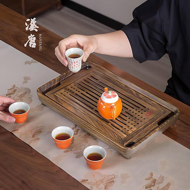 汉唐实木茶盘客厅家用简约干泡台茶托 托盘现代功夫茶具套组茶台