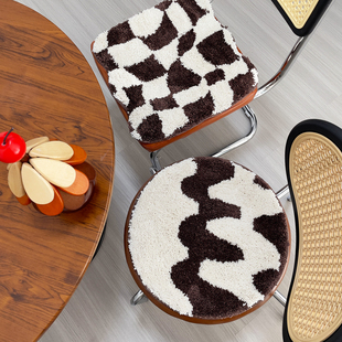 黑白棋盘格坐垫簇绒防滑椅垫办公室餐桌椅垫四季通用秋冬凳子垫子