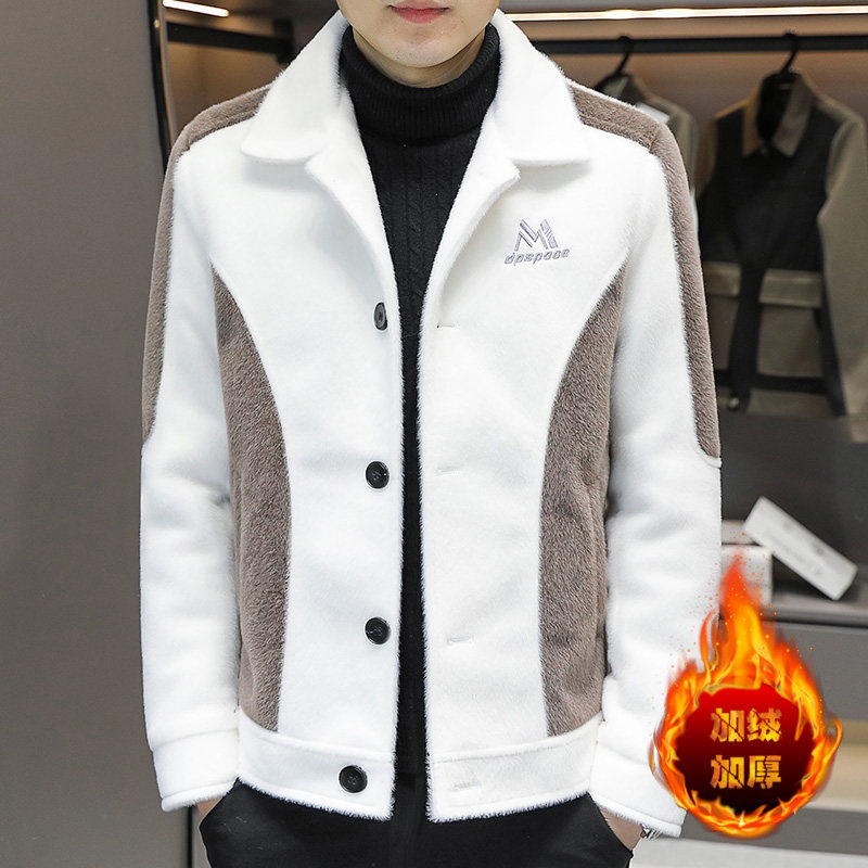 秋冬季男士水貂绒夹克翻领加绒