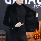 西服男士 水貂绒外套纯色单西韩版 修身 秋冬季 加绒加厚毛呢子小西装