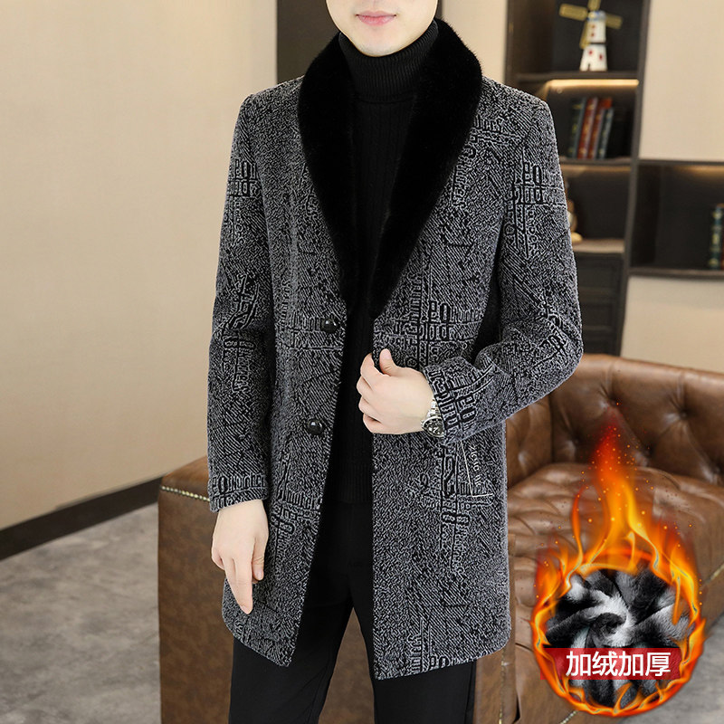 秋冬毛呢大衣男中长款加绒加厚