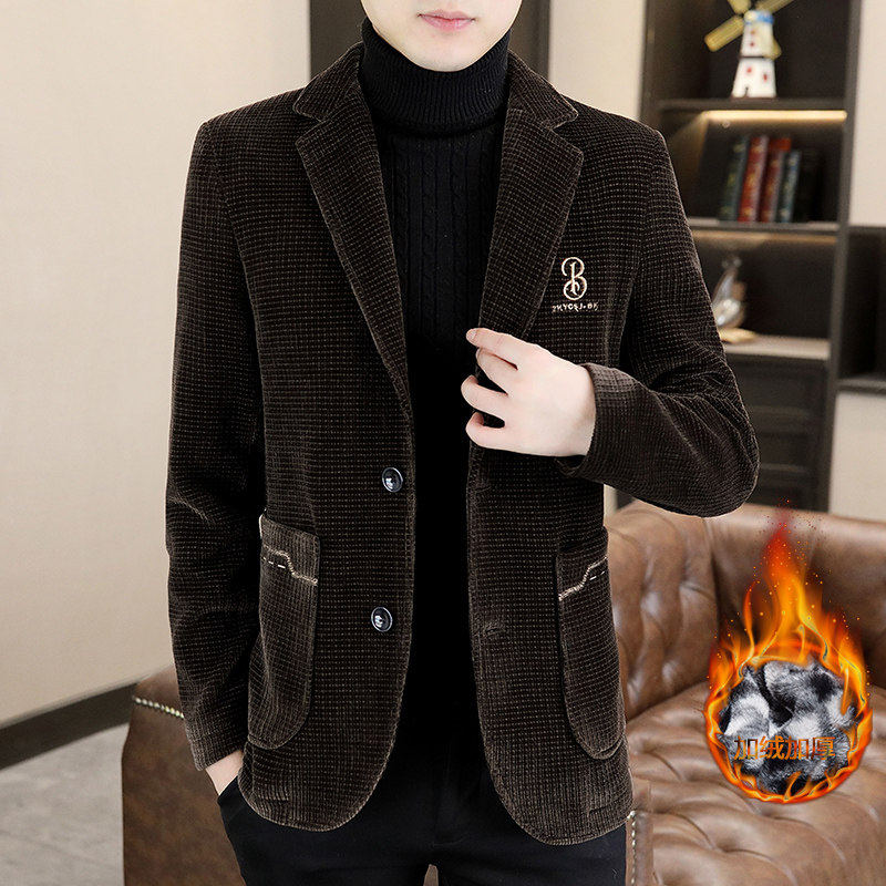 青年修身加绒加厚毛呢西服秋冬男士韩版潮流西装短款冬季呢子外套