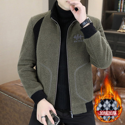 秋冬季立领金貂绒毛呢夹克男风衣