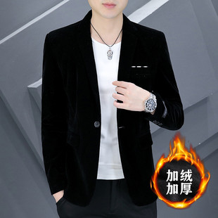 冬季金丝绒小西装男士加绒韩版潮流时尚休闲加厚西服平绒外套男装