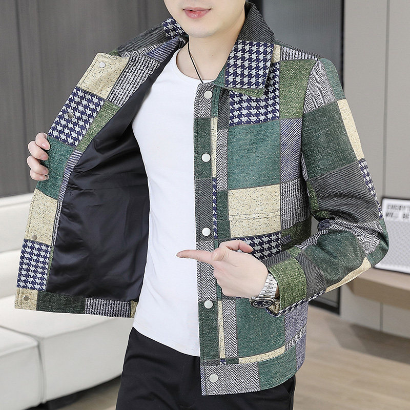 秋冬季夹克男翻领加绒加厚韩版时尚休闲毛呢大衣外套青年短款风衣