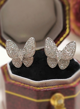 18K金天然钻石蝴蝶满钻闪亮耳钉 甜美仙女高级感时尚百搭精致灵动