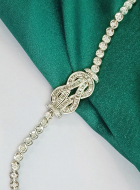 18k白金马蹄扣钻石手链1克拉大气T方圆钻满钻镶嵌手镯手链女神款