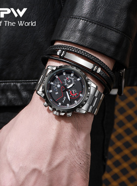 tpw日历钢带男士手表夜光防水男表石英表手环套装