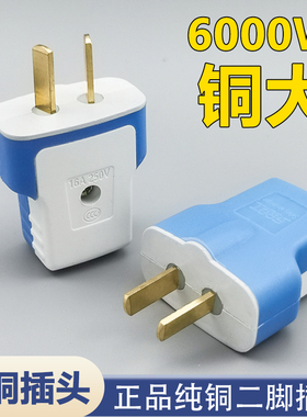 二脚插头大功率6000W加厚纯铜插头二脚防摔16A大功率电源二插头29
