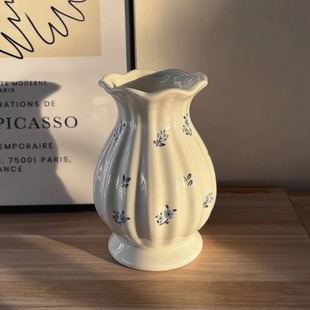 法式陶瓷花瓶轻奢高级感插花复古鲜花客厅摆件白色欧式碎花花瓶