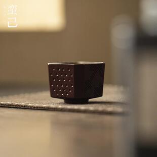 四方茶杯粗陶日式方胜纹品茗杯功夫茶具家用单杯紫砂土喝茶杯