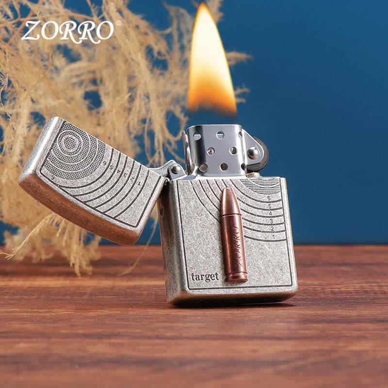 ZORRO 佐罗 仿古银紫铜子弹头贴章煤油防风打火机 男女生创意个性