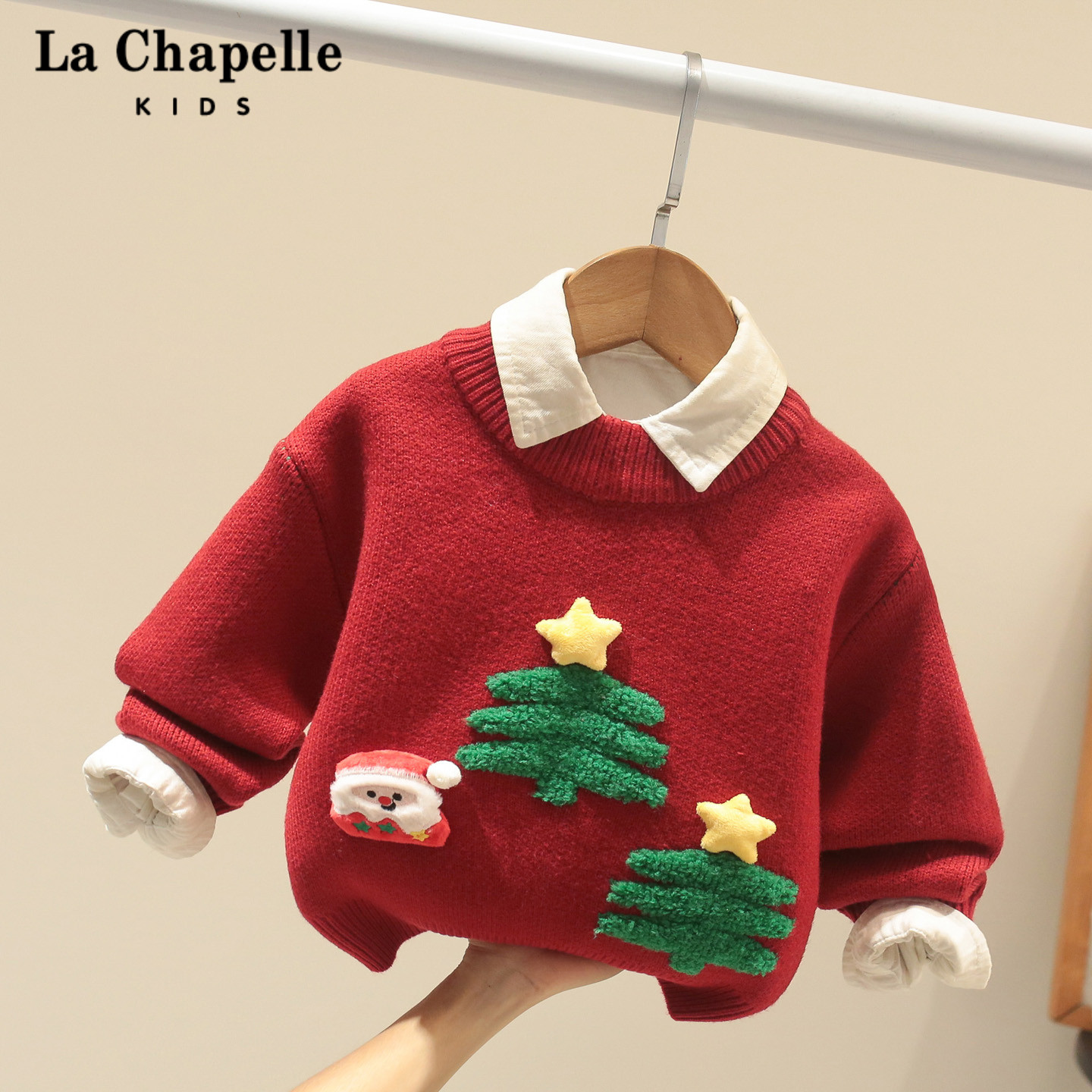 拉夏贝尔童装男童女童圣诞毛衣冬季新款儿童洋气加厚针织衫宝宝2