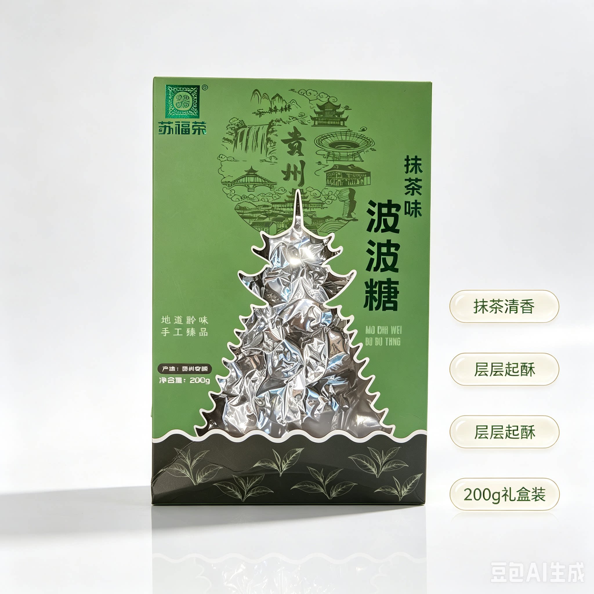 苏福荣抹茶味波波糖200g贵州安顺特产手工糕点伴手礼点心礼盒图片
