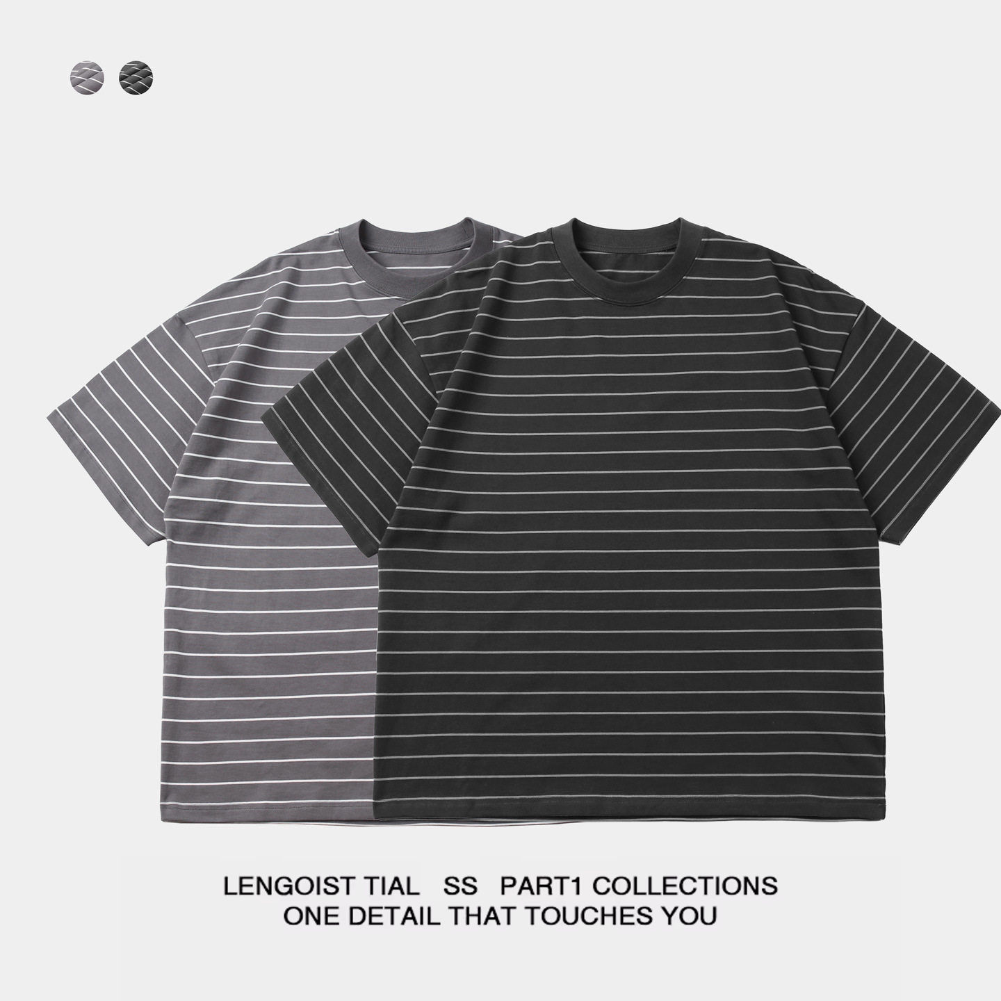 LENGOIST 26SS定织310G双纱圆领条纹短袖宽松落肩五分袖T恤男女